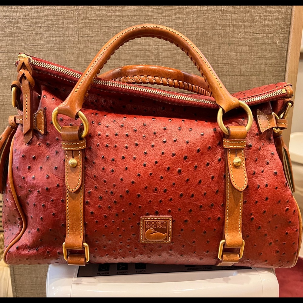 Authentic Dooney Ostrich Leather Satchel Bag